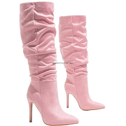 ISABELLA – KNIEHOHE STIEFELETTE MIT FALTENOPTIK & BLOCKABSATZ