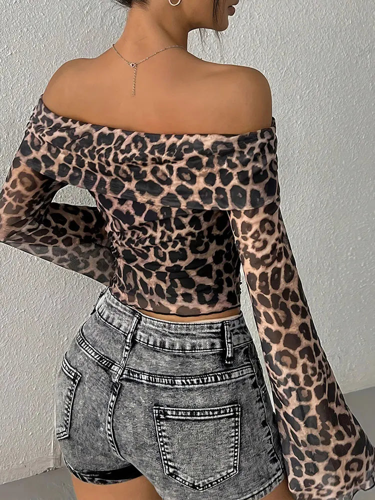 Damen Langarmshirt Schwarz Größe M Baumwolle mit Leopardenmuster O-Ausschnitt Rückenfrei-4