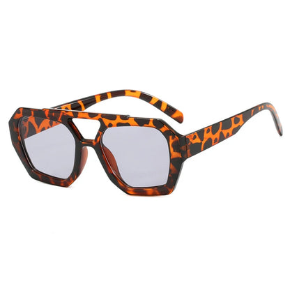 Variant image for Vintage Square Sunglasses for Women Men Thick Frame Double Bridges Eyewear Female Fashion Chic Polygon Sun Glasses Leopard Blue-2