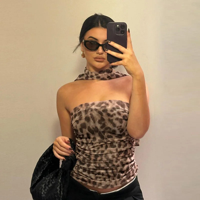Damen Top Leopard Print Größe M Tüll-3