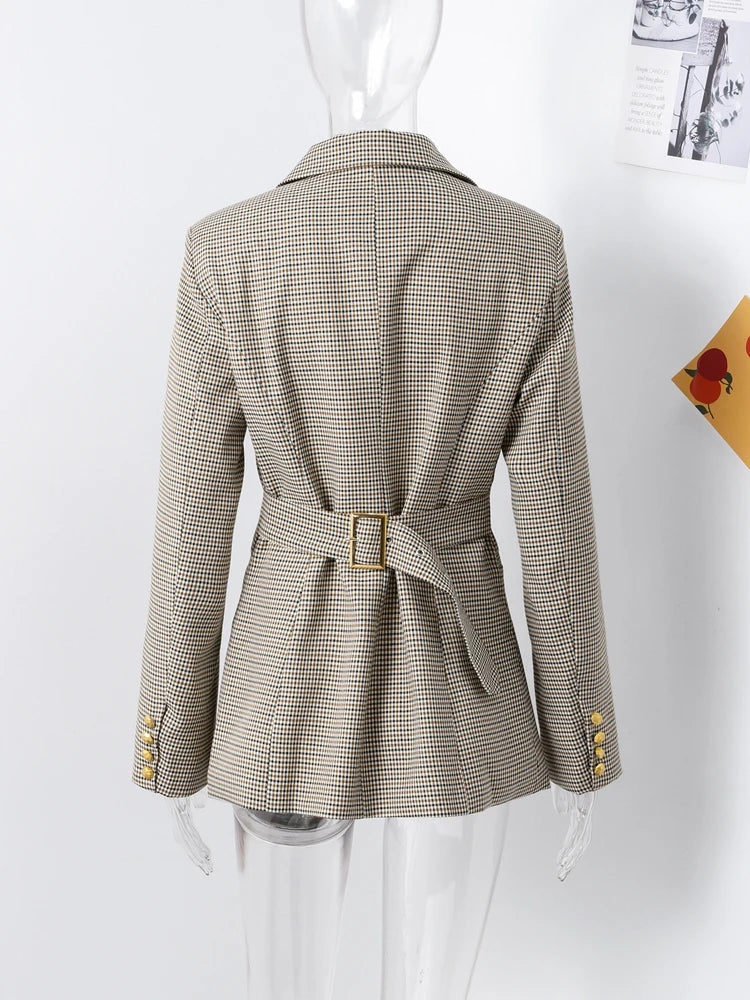Fashion Lapel Blazer Coat Women Chic Back Belt Single Breasted Notched Shoulder Pads Suit Jacket Female Elegant Street Outerwear-6
