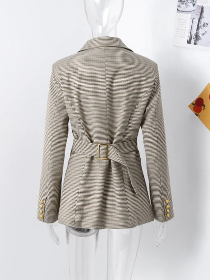 Fashion Lapel Blazer Coat Women Chic Back Belt Single Breasted Notched Shoulder Pads Suit Jacket Female Elegant Street Outerwear-6
