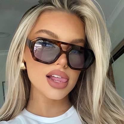 Vintage Square Sunglasses for Women Men Thick Frame Double Bridges Eyewear Female Fashion Chic Polygon Sun Glasses Leopard Blue-2