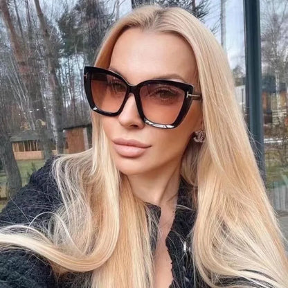 Brand Designer Cat Eye Sunglasses W omen Vintage 2024 High Quality Sun Glasses Fashion Big Frame Cool Sexy Female Oculos-3