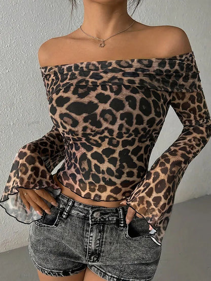 Damen Langarmshirt Schwarz Größe M Baumwolle mit Leopardenmuster O-Ausschnitt Rückenfrei-2