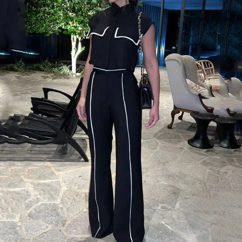 LEONA – ELEGANTER ÄRMELLOSER HOSENANZUG MIT STEHKRAGEN