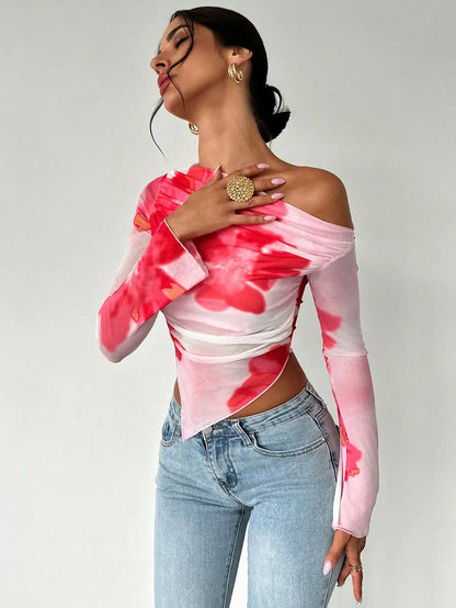 LINA | ONE SHOULDER MESH SHIRT
