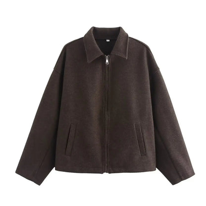 Variant image for Autumn and winter fashion lapel long-sleeved zipper woolen coat 2024 European and American loose casual jacket-3