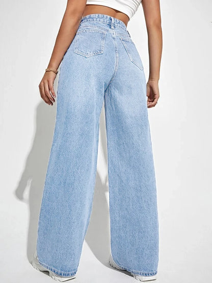 Damen Hose Blau Größe M Baumwolle Weit-4