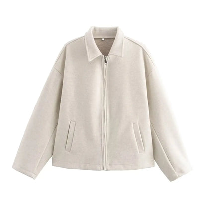 Variant image for Autumn and winter fashion lapel long-sleeved zipper woolen coat 2024 European and American loose casual jacket-2