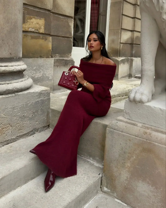 AMÉLIE – OFF-SHOULDER MAXIKLEID IN BORDEAUX