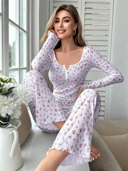 LOUNGEWAER SET DAMEN BLUMENMUSTER
