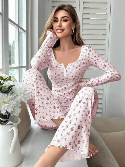 LOUNGEWAER SET DAMEN BLUMENMUSTER