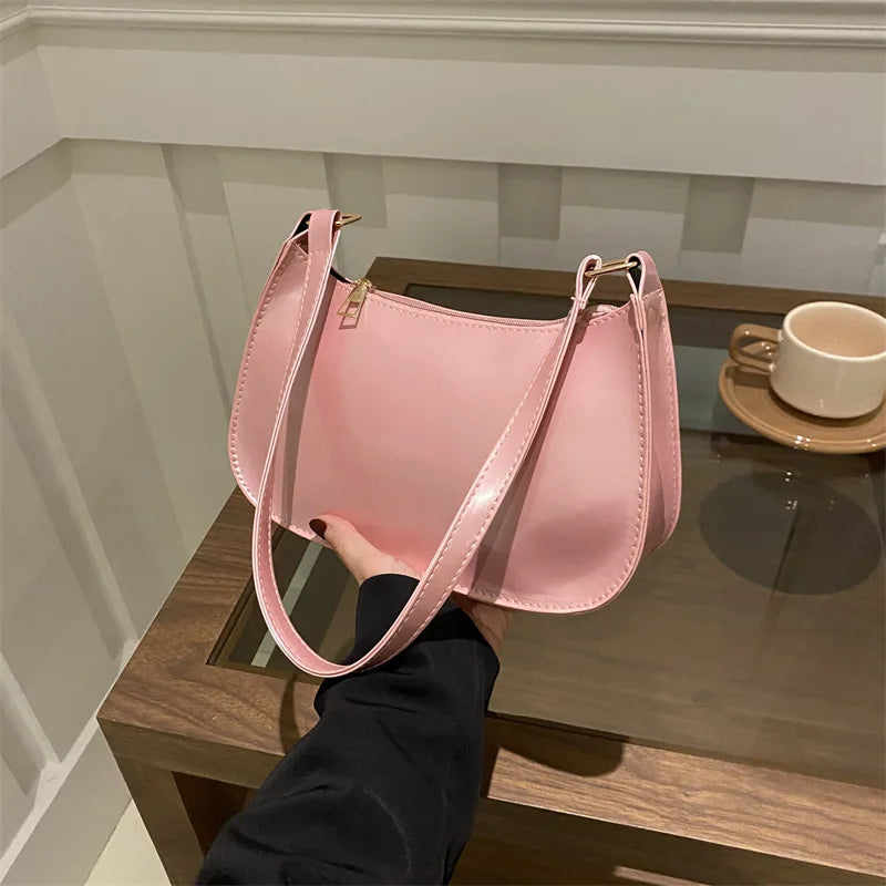 Variant image for Women's Patent Leather Handbag Versatile Fashion Shoulder Casual Commuting Bags Girl Brand Designer Zipper Handbag Korean 2025-2