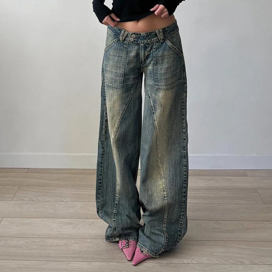 VERONA WIDE-LEG-JEANS MIT DOPPELKNOPF UND USED-WASH