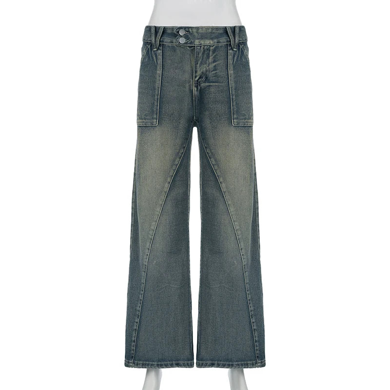 VERONA WIDE-LEG-JEANS MIT DOPPELKNOPF UND USED-WASH