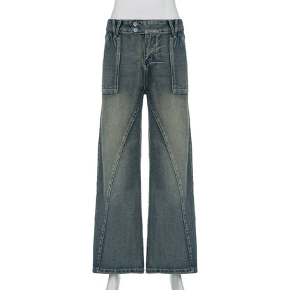VERONA WIDE-LEG-JEANS MIT DOPPELKNOPF UND USED-WASH