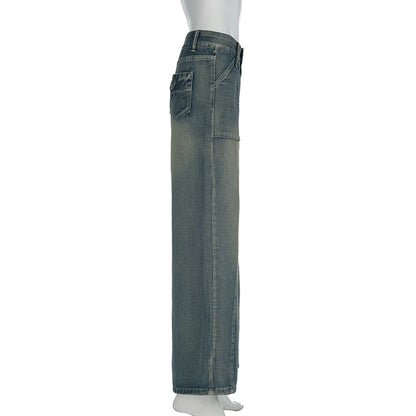 VERONA WIDE-LEG-JEANS MIT DOPPELKNOPF UND USED-WASH