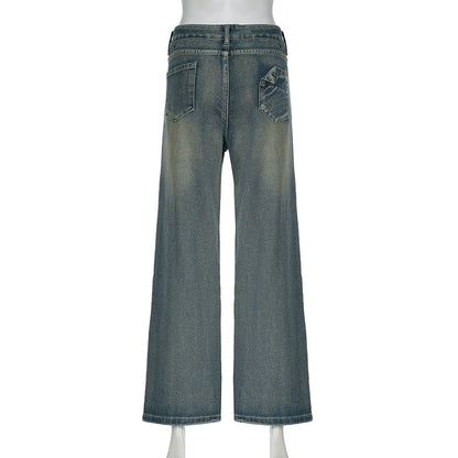 VERONA WIDE-LEG-JEANS MIT DOPPELKNOPF UND USED-WASH