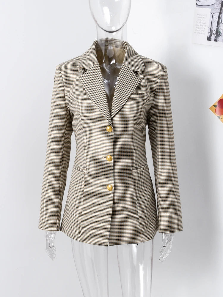 Fashion Lapel Blazer Coat Women Chic Back Belt Single Breasted Notched Shoulder Pads Suit Jacket Female Elegant Street Outerwear-5