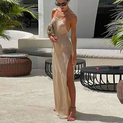 JULI – TRANSPARENTES STRANDKLEID MIT SCHLITZ IN SCHWARZ UND BEIGE