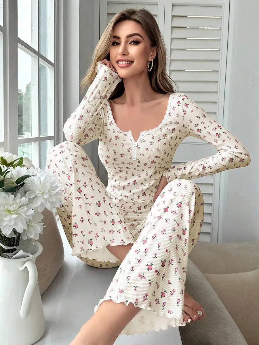 LOUNGEWAER SET DAMEN BLUMENMUSTER