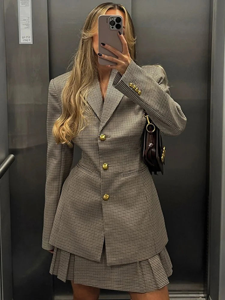 Fashion Lapel Blazer Coat Women Chic Back Belt Single Breasted Notched Shoulder Pads Suit Jacket Female Elegant Street Outerwear-2