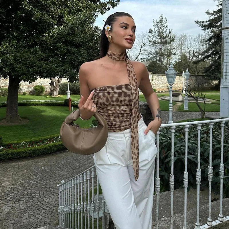 Damen Top Leopard Print Größe M Tüll-4