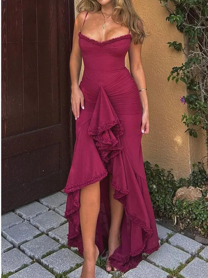 MARY | RÜSCHENKLEID MIT SPAGHETTITRÄGERN AUS MESH