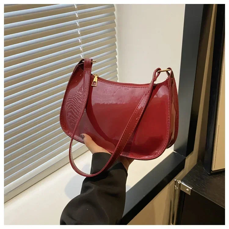 Variant image for Women's Patent Leather Handbag Versatile Fashion Shoulder Casual Commuting Bags Girl Brand Designer Zipper Handbag Korean 2025-1