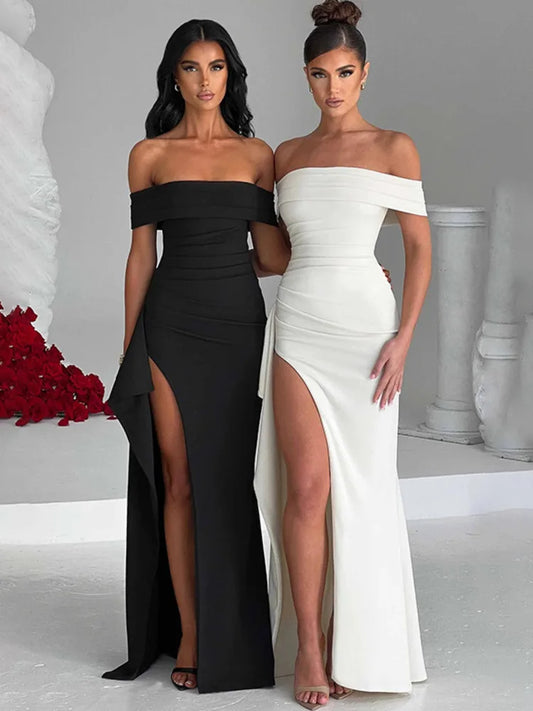 Damen Maxikleid Schwarz Größe M Polyester Schulterfrei Festlich Hochzeitsgast-1