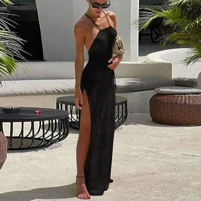 JULI – TRANSPARENTES STRANDKLEID MIT SCHLITZ IN SCHWARZ UND BEIGE