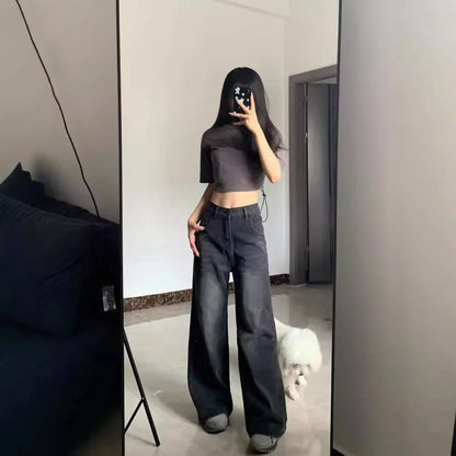 MAEBEL HIGH WAIST SCHLAGHOSE MIT WEITEM BEIN IN SCHWARZ