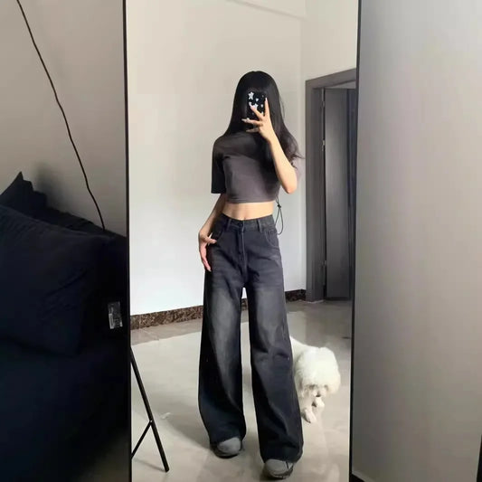 MAEBEL HIGH WAIST SCHLAGHOSE MIT WEITEM BEIN IN SCHWARZ