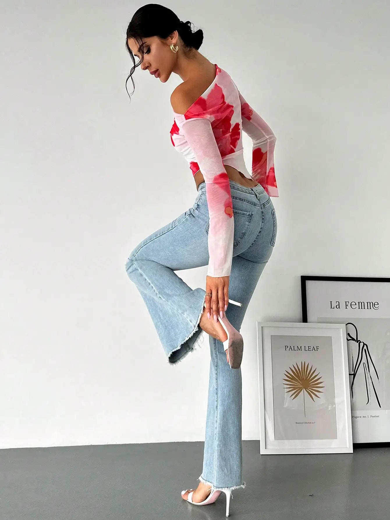 LINA | ONE SHOULDER MESH SHIRT
