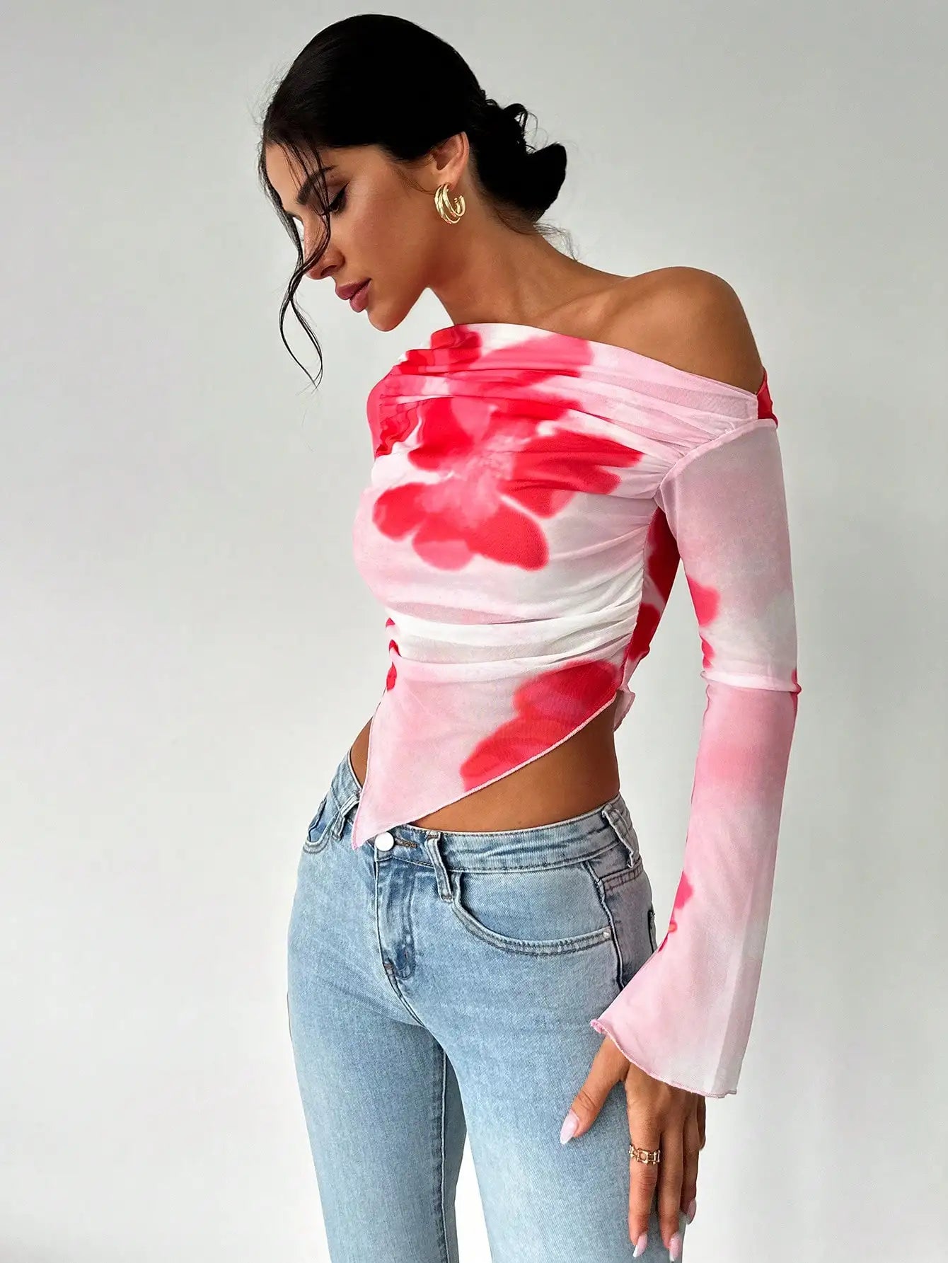LINA | ONE SHOULDER MESH SHIRT