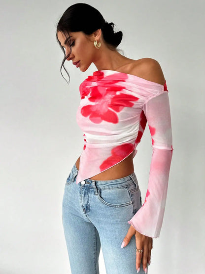 LINA | ONE SHOULDER MESH SHIRT