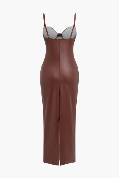 SORAYA MAXIKLEID – SEXY BODYCON-KLEID IN LEDEROPTIK MIT SPAGHETTITRÄGERN FÜR ALLE ANLÄSSE