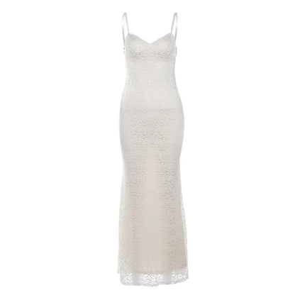 Spitzenperspektive Low geschnittene Slim Sling Women Kleid 2024 Neue V -Hals -Wrap -Hüfte transparent lange Kleiderparty sexy Club Abendkleid 6
