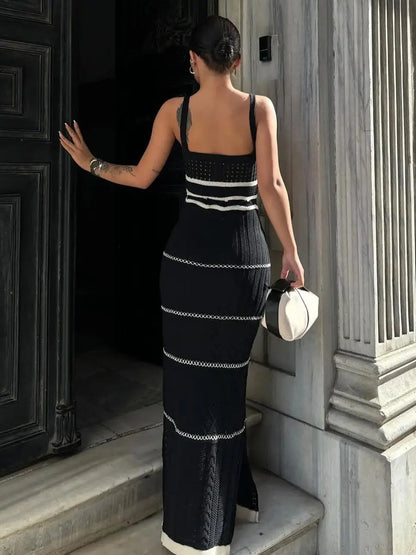 Striped Elegant Strick Häkelkleid Frauen 2025 Sommer Strand 4