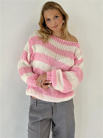 AMARA STRICKPULLOVER – OFF SHOULDER & STREIFEN-DESIGN
