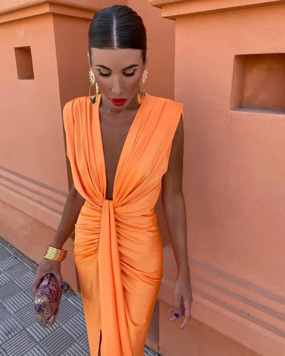 VALERIA KLEID – ELEGANTES DRAPIERTES MAXIKLEID MIT TIEFER TAILLE