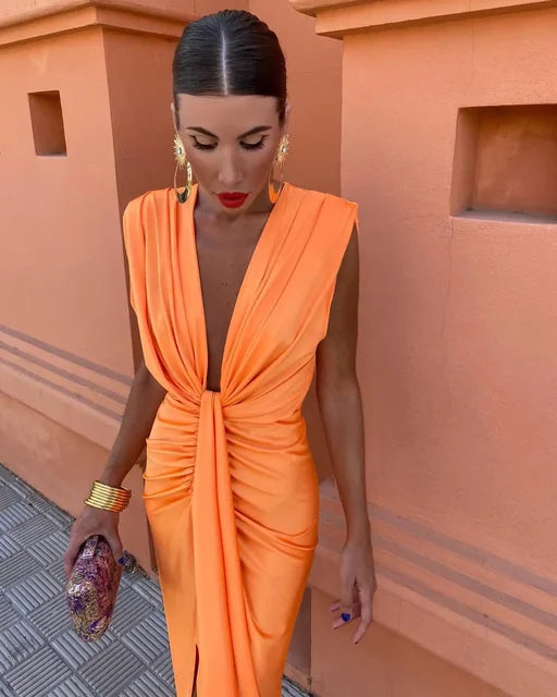 VALERIA KLEID – ELEGANTES DRAPIERTES MAXIKLEID MIT TIEFER TAILLE
