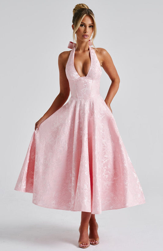 JULIETTE MIDIKLEID MIT KORSETT UND HALSNECK IN ROSA, WEISS & GELB