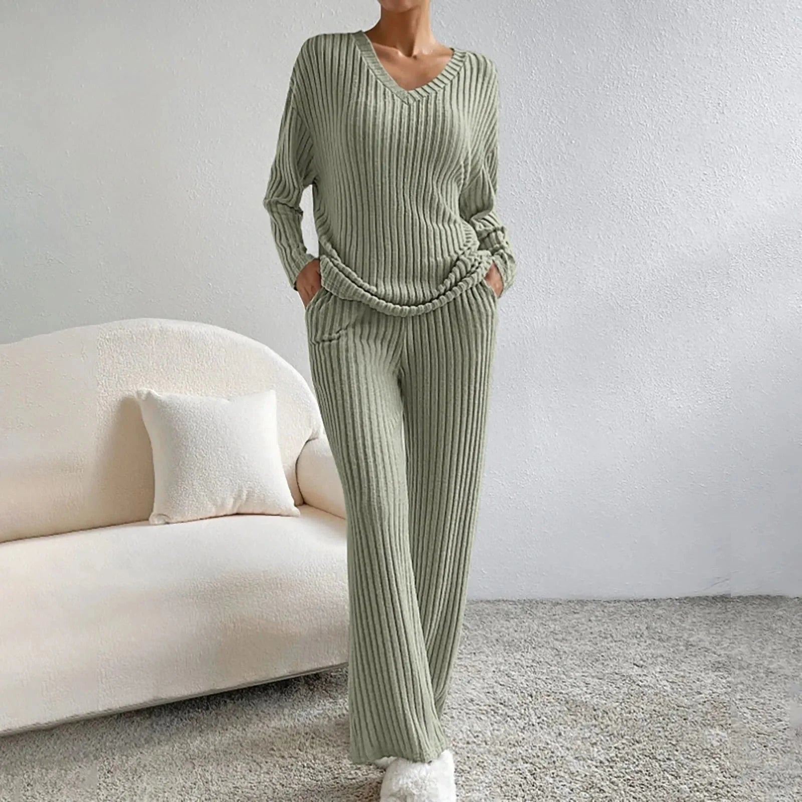 Variant image for Damen Lounge-Set Grau Größe M Baumwolle-21
