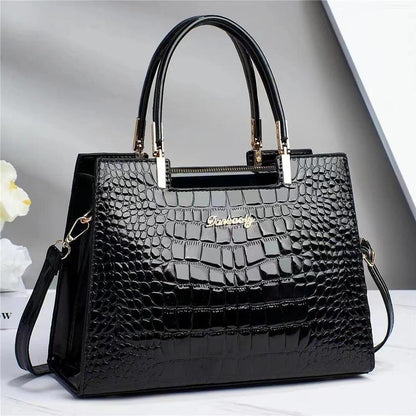 Damen Handtasche Schwarz Einheitsgröße Kunstleder mit Krokodilleder-Optik-2