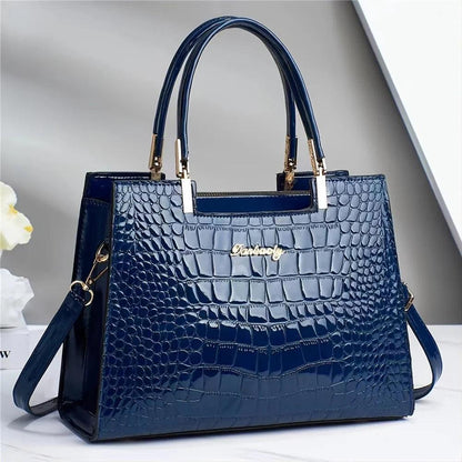 Damen Handtasche Schwarz Einheitsgröße Kunstleder mit Krokodilleder-Optik-3