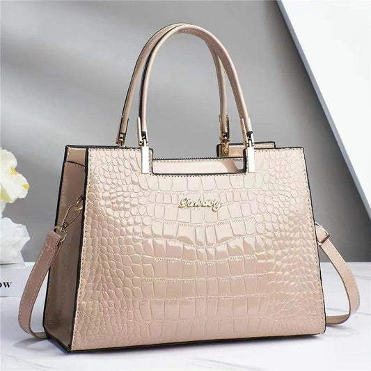 Damen Handtasche Schwarz Einheitsgröße Kunstleder mit Krokodilleder-Optik-6