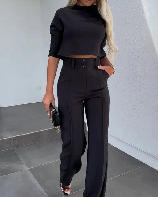 CLARISSA ZWEITEILER MIT LANGARMTOP & WEITER HOSE IN SCHWARZ