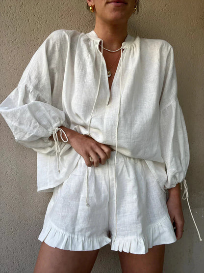 ROMANA – ZWEITEILER MIT BLUSE & SHORTS IN LEICHTER BAUMWOLL-OPTIK
